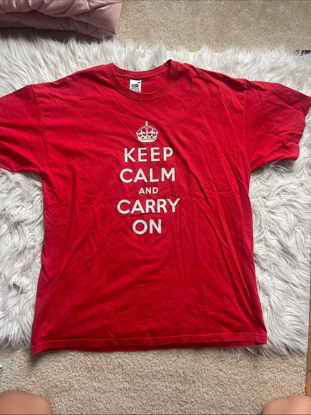 Fruit of the Loom Red 'Keep Calm and Carry On' Graphic Tee